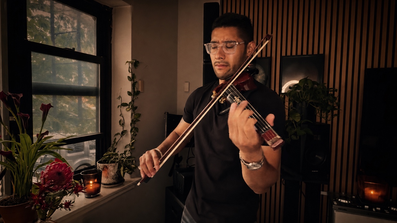 Paxin Tenebris performing electric violin in the repertoire listening session