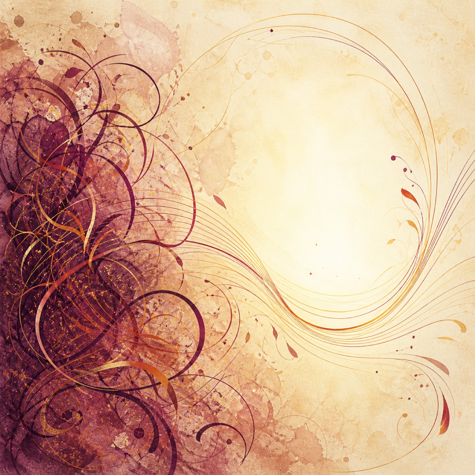 Tangled plum sound lines resolving into a luminous ivory clearing
